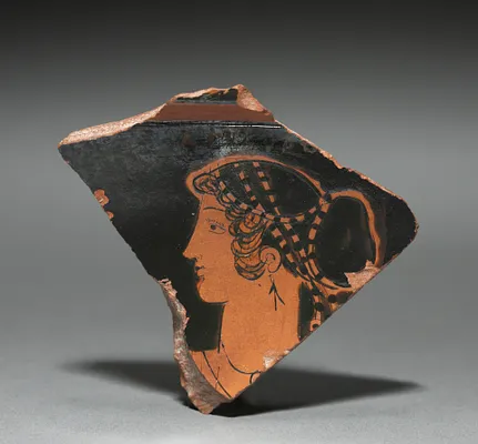 Fragment of a Red-Figure Bell-Krater or Calyx-Krater (Mixing Vessel): Female Head (Aglauros)