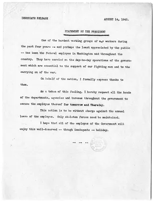 Press Release, Statement by President Harry S. Truman, with Drafts