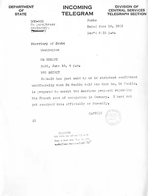Telegram from Jefferson Caffery to Secrertary of State Edward Stettinius