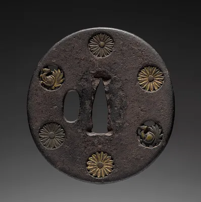 Sword Guard (Tsuba) with Tortoises and Chrysanthemums