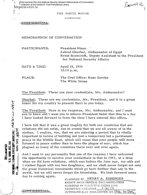 April 19, 1974 - Nixon, Egyptian Ambassador Ashraf Ghorbal