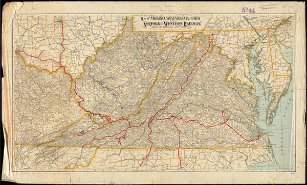 Map of Virginia, West Virginia and Ohio