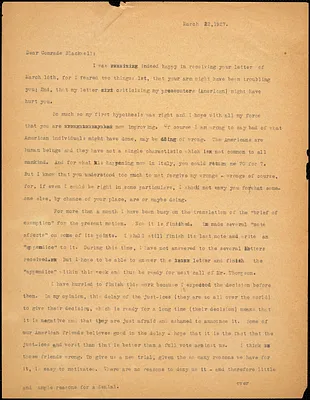 Bartolomeo Vanzetti Alice Stone Blackwell, [Charlestown], 22 March 1927