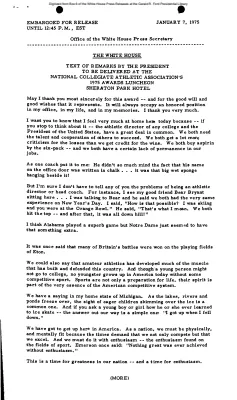 Text of Remarks by the President to Be Delivered at the National Collegiate Athletic Association's 1975 Awards Luncheon [Ford Speech or Statement]