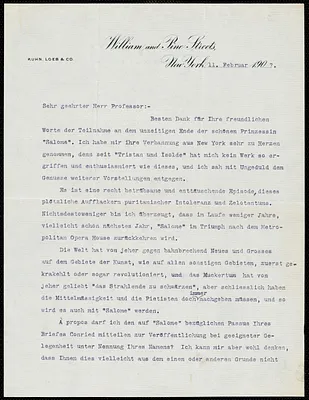 Kahn, Otto Hermann, 1867-1934 typed letter signed to Hugo Münsterberg, New York, 11 February 1907