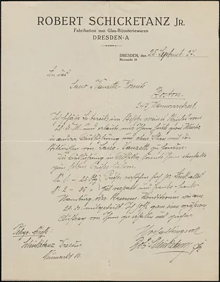 Robert Schicketanz Jr. autograph letter signed, in German, to Sacco-Vanzetti [Defense] Committee, Dresden, Germany, September 25, 1927