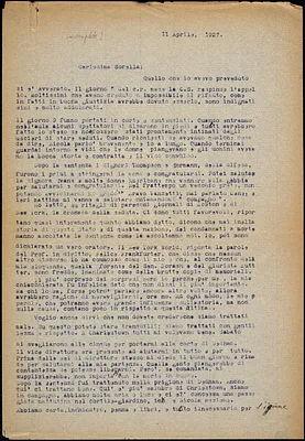Bartolomeo Vanzetti typed letter (incomplete copy) to Luigia Vanzetti, [Dedham], 12 April 1927