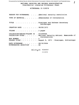 August 9, 1973 - Kissinger, Schlesinger