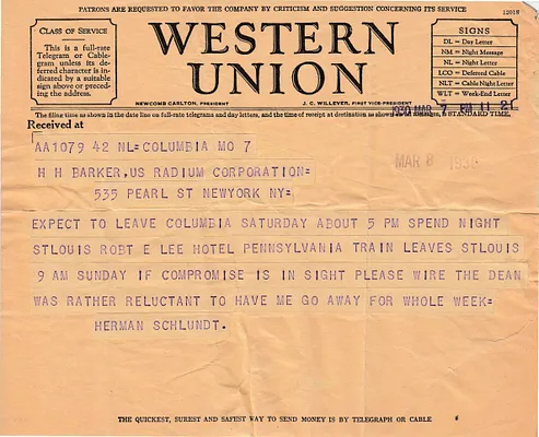Telegram to H.H. Barker, March 8, 1930