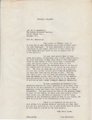 Letters Sent to H.M. Armstrong, February 5, 1929