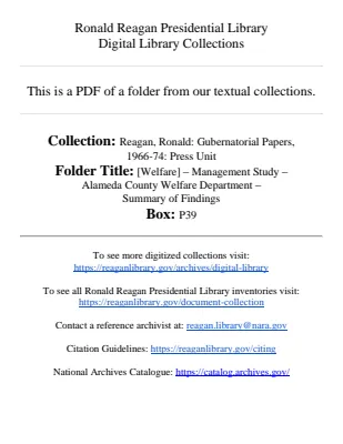 [Welfare] - Management Study - Alameda County Welfare Department - Summary of Findings
