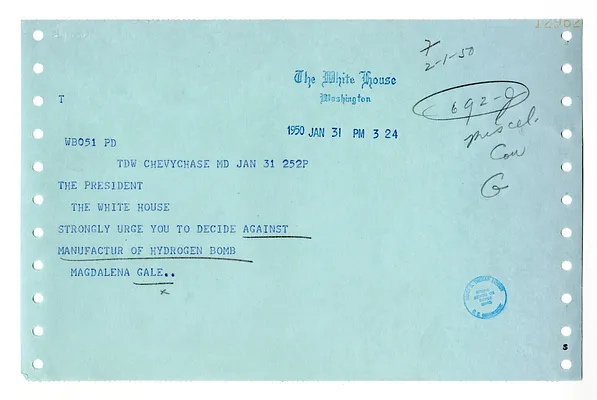 Telegram from Magdalena Gale to President Harry S. Truman