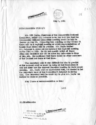 Memorandum of Telephone Conversation with Secretary of State Dean Acheson and Democratic National Committee Chairman William Boyle