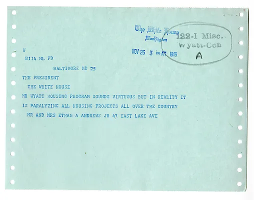 Telegram from Mr. and Mrs. Ethan Andrews to President Harry S. Truman