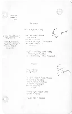 White House Luncheon and Dinner Menu