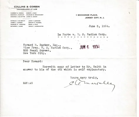 Letters Received to Howard H. Barker [H.H. Barker], June 5, 1934