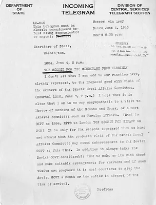 Telegram from Averell Harriman to Secrertary of State Edward Stettinius