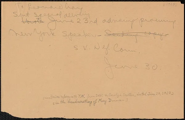 Sacco-Vanzetti Defense Committee telegram (draft) to Leonard Craig (Sacco-Vanzetti Defense Committee of Western Pennsylvania), Boston, Mass., June 30, [1927]