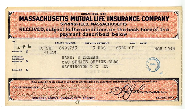 Premium Receipt, Massachusetts Mutual Life Insurance Company