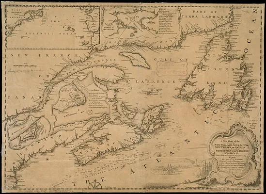A new chart of the coast of New England, Nova Scotia, New France or Canada, with the islands of Newfoundld. Cape Breton St. John's &c
