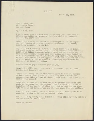 Herbert Brutus Ehrmann Papers, 1906-1970. Sacco-Vanzetti. Fred H. Moore: papers. Box 13, Folder 12, Harvard Law School Library, Historical & Special Collections