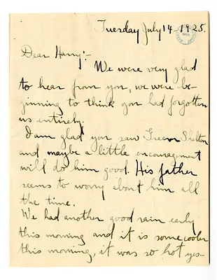 Letter from Mary Jane Truman to Harry S. Truman