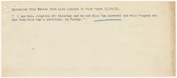 Extract of a Letter from Miss Johnson to [Clara] Noyes