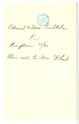 Invitation Reply from Admiral and Mrs. William Fechteler to the White House Social Office
