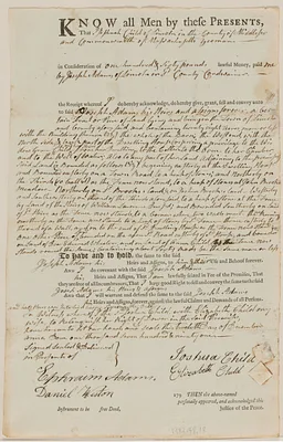Deed of Joshua Child to Joseph Adams for 24 acres land, barn, and part of a dwelling, in consideration of 160£