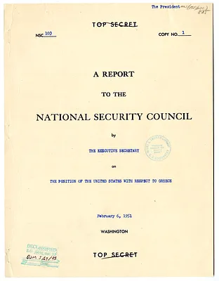 National Security Council Report 103, Report to the National Security Council by the Executive Secretary on the Position of the United States with Respect to Greece