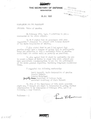 Memorandum from Secretary of Defense Louis Johnson to President Harry S. Truman