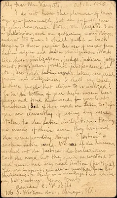 Amedeo C. Nobili autographed letter signed (postcard) to Bartolomeo Vanzetti, Chicago, 2 October 1920
