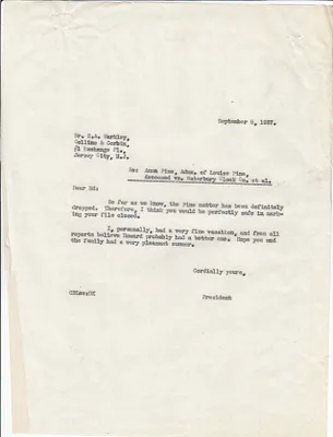 Letters Sent to E.A. Markley, September 8, 1937