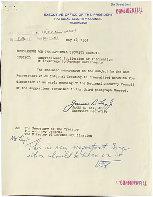 Memorandum from James S. Lay, Jr. to the National Security Council with Attachment