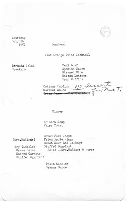 White House Luncheon and Dinner Menu