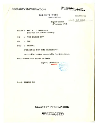Message from Averell Harriman to President Harry S. Truman