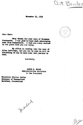 Correspondence Between David Niles and Chester Bowles