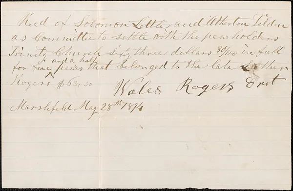 Relinquishment of Luther Roger's title to Trinity Church in Marshfield