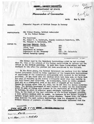 Memorandum of Conversation with Secretary of State Dean Acheson, Ambassador of Great Britain Sir Oliver Franks, James Bonbright, and Jacques Reinstein