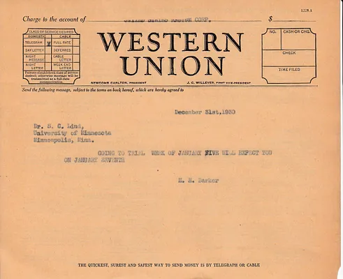 Telegram to S.C. Lind, December 31, 1930