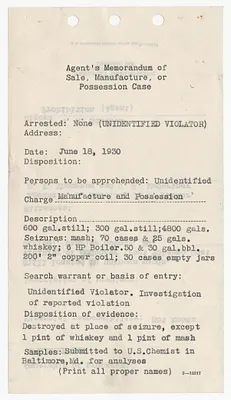 Agent's Memorandum of Sale Manufacture or Possession Case