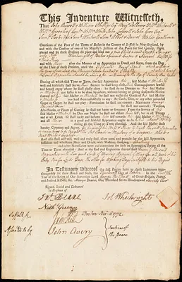 Joseph Stringer indentured to apprentice with Job Wheelwright of Boston, 14 October 1772