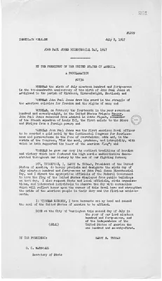 Press Release, Proclamation 2736, John Paul Jones Bicentennial Day
