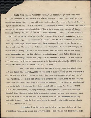 [Powers Hapgood] typed letter, [Boston, Mass., August 1927]