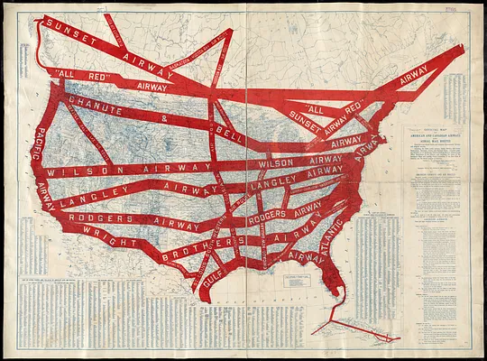Official map of American and Canadian airways and aerial mail routes