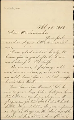 Bartolomeo Vanzetti autographed note signed to Ferdinando [Nicola Sacco], [Charlestown], 22 February 1924