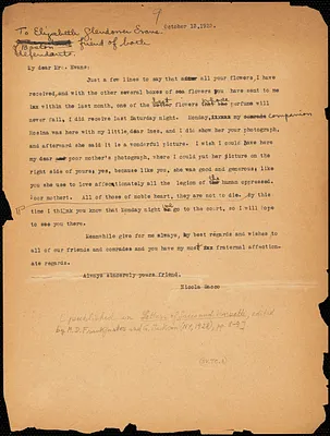 Nicola Sacco typed letter (copy) to Elizabeth Glendower Evans, [Dedham], 13 October 1923