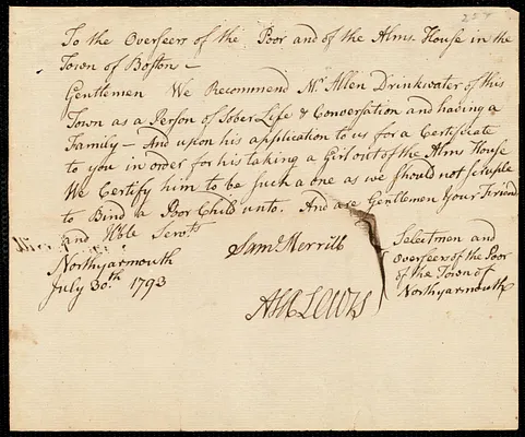 Eunice Eddy indentured to apprentice with Allen Drinkwater of North Yarmouth, 19 August 1793