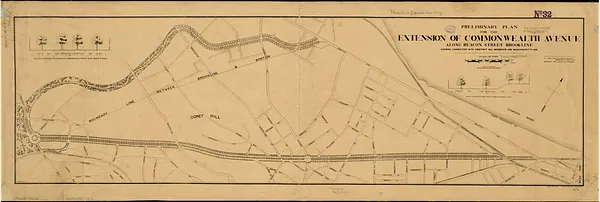 Preliminary plan for the extension of Commonwealth Avenue along Beacon Street Brookline