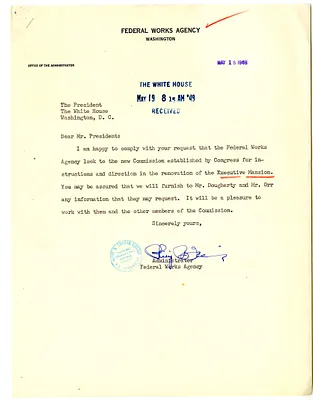 Letter from Major General Philip B. Fleming to President Harry S. Truman